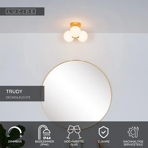 Lucide TRUDY - Deckenleuchte Badezimmer - Ø 28 cm - 3xG9 - IP44 - Mattes Gold / Messing - USP